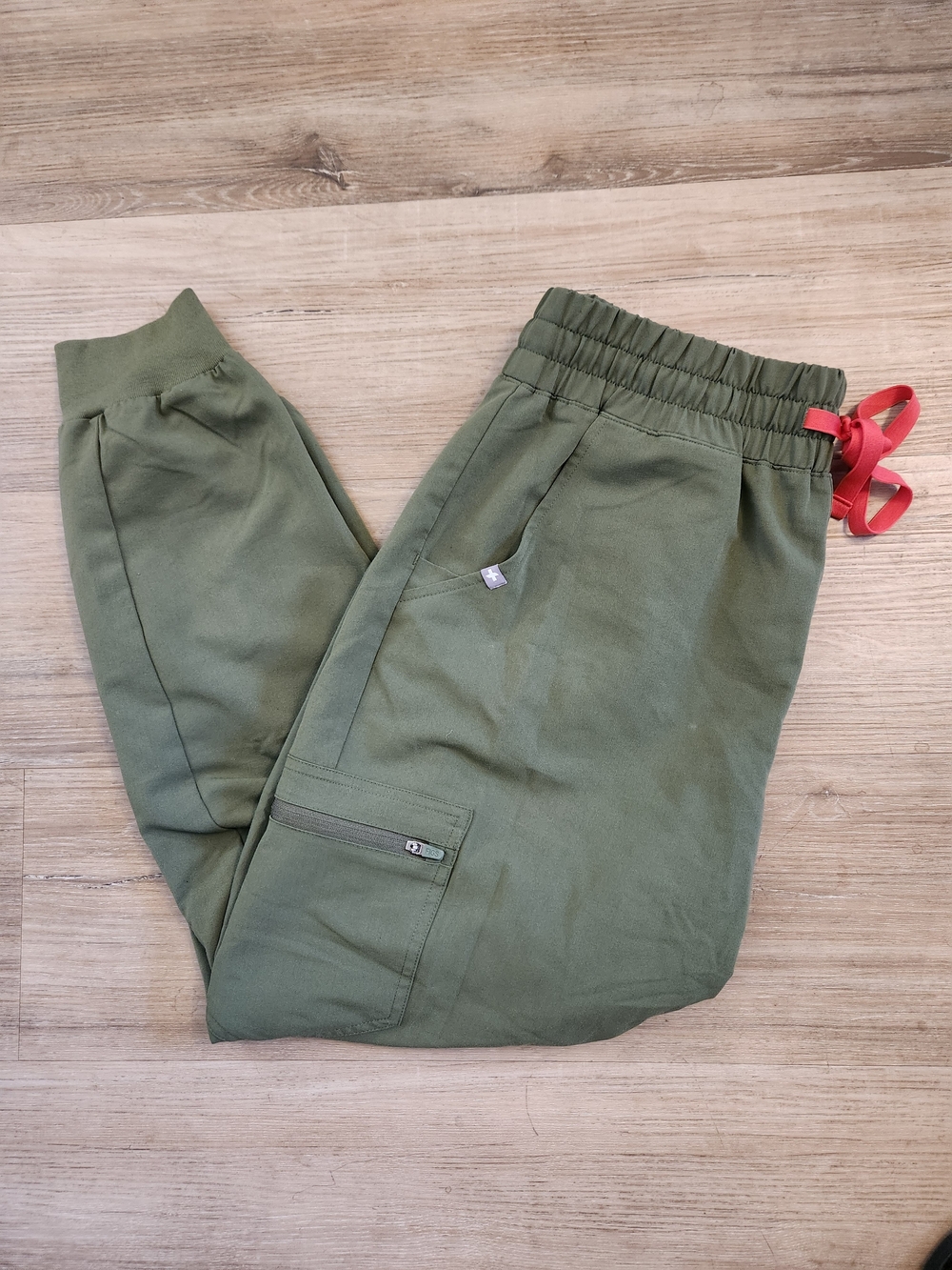Figs Kids Olive Green Joggers with Red Drawstring